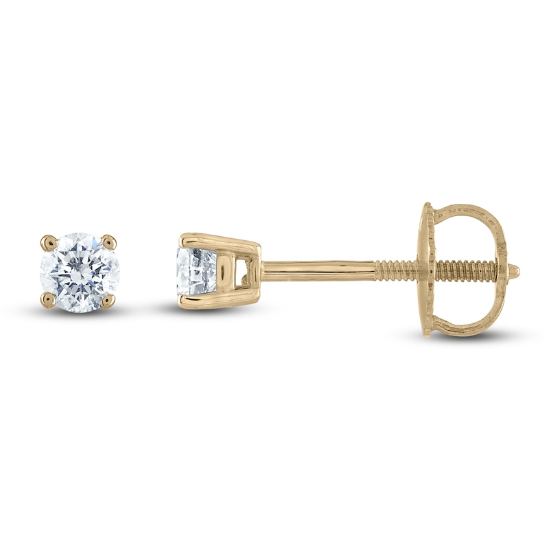 Main Image 1 of Certified Diamond Solitaire Stud Earrings 1/10 ct tw Round 14K Yellow Gold (I1/I)