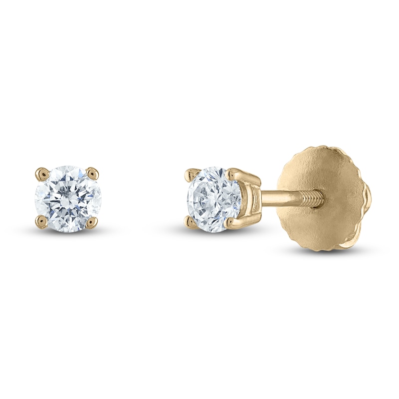 Main Image 2 of Certified Diamond Solitaire Stud Earrings 1/10 ct tw Round 14K Yellow Gold (I1/I)