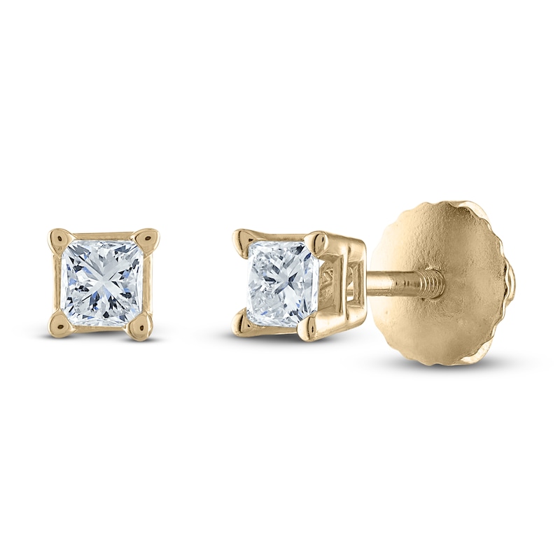 Certified Diamond Solitaire Stud Earrings 1/10 ct tw Princess 14K Yellow Gold (I1/I)