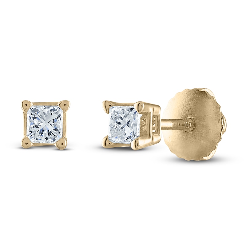 Main Image 2 of Certified Diamond Solitaire Stud Earrings 1/10 ct tw Princess 14K Yellow Gold (I1/I)