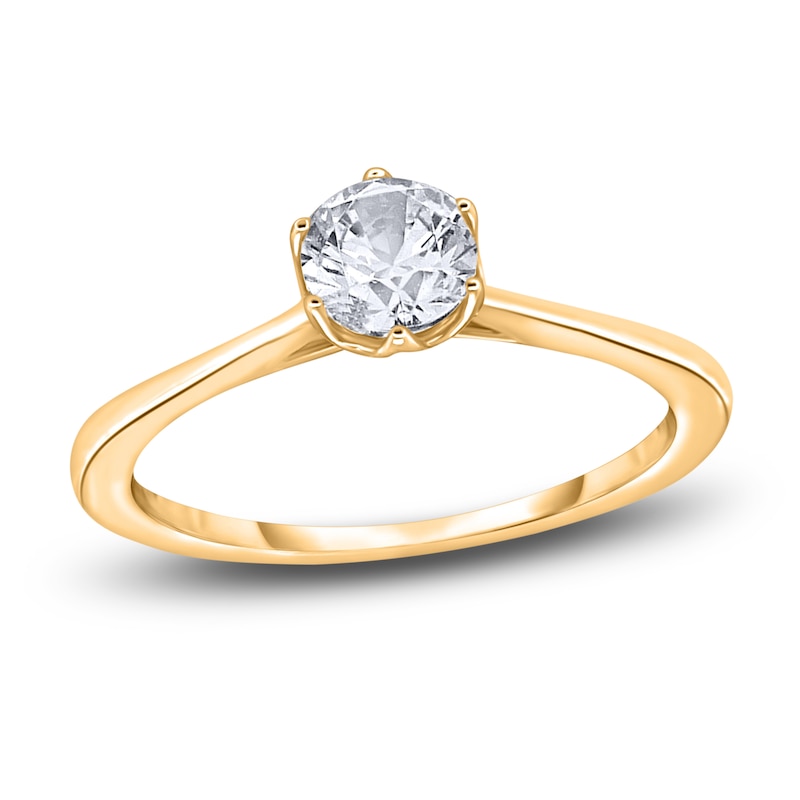 Diamond Cathedral Solitaire Engagement Ring 1/2 ct tw Round 14K Yellow ...