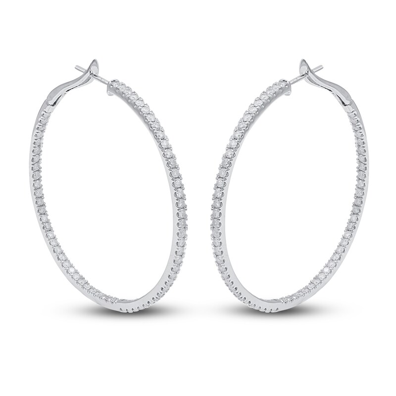Main Image 1 of Diamond Hoop Earrings 3 ct tw Round 14K White Gold