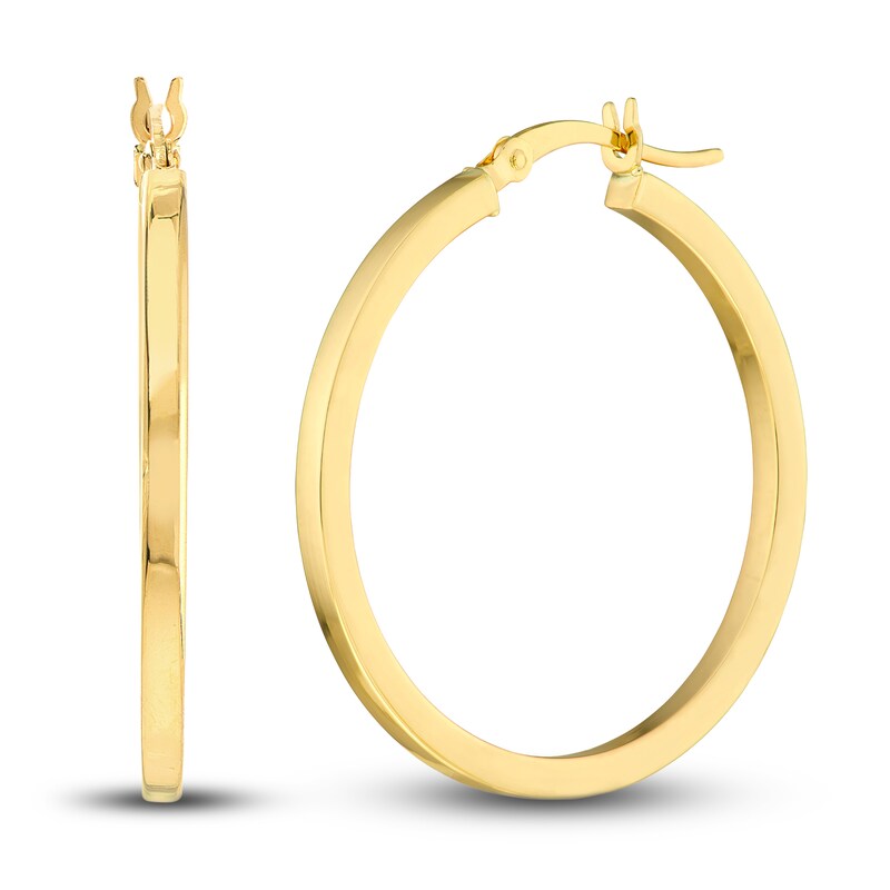Main Image 1 of Polished Square Hoop Earrings 14K Yellow Gold 30mm