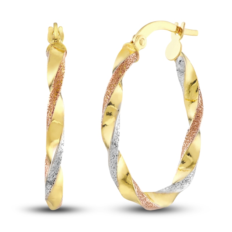 Main Image 1 of Satin/Polished Oval Twist Hoop Earrings 14K Yellow Gold 19mm