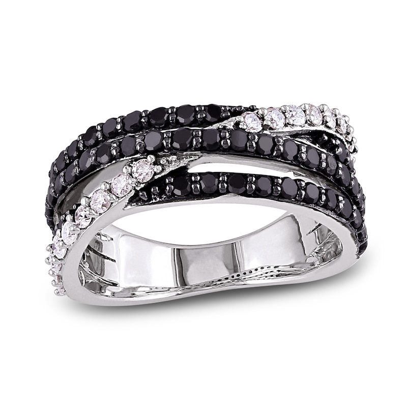 Black & White Diamond Ring 1 ct tw Round Sterling Silver
