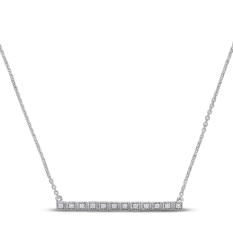 Main Image 1 of Diamond Bar Necklace 1/10 ct tw Round 14K White Gold 16"