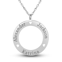 Engravable Loop Pendant Necklace 10K White Gold 24mm 18" Adj.