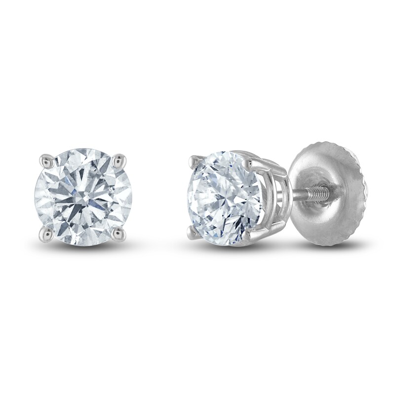 Main Image 1 of Certified Diamond Solitaire Stud Earrings 1-1/5 ct tw Round 14K White Gold (I1/I)