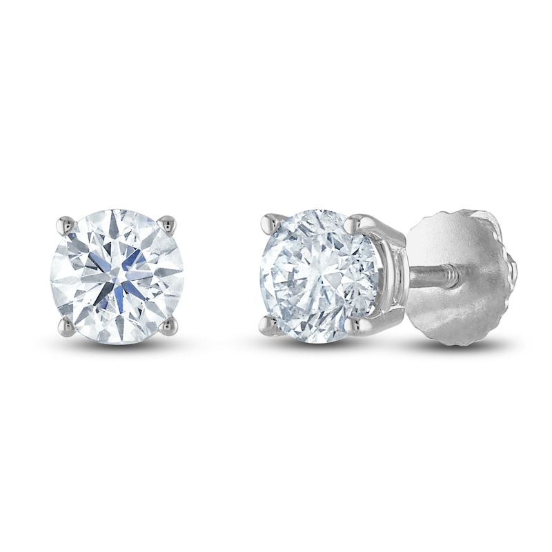 Main Image 2 of Certified Diamond Solitaire Stud Earrings 1-1/5 ct tw Round 14K White Gold (I1/I)