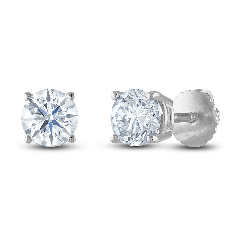 Certified Diamond Solitaire Stud Earrings 1-1/5 ct tw Round 14K White Gold (I1/I)