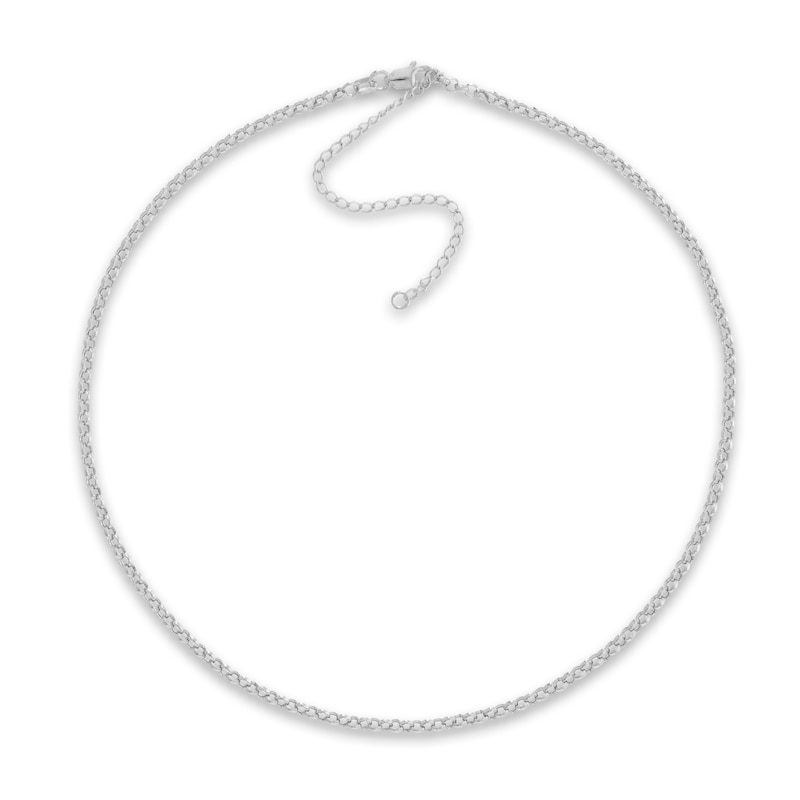 Main Image 1 of Hollow Rolo Chain Choker Necklace 14K White Gold 13"
