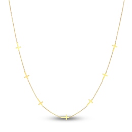 7 Cross Station Necklace 14K Yellow Gold 16"
