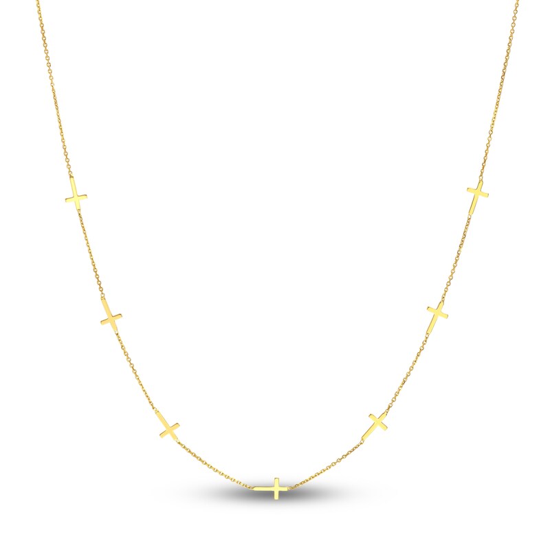 Main Image 1 of 7 Cross Station Necklace 14K Yellow Gold 16"