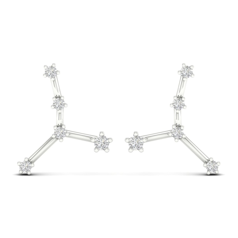 Diamond Cancer Constellation Earrings 1/8 ct tw Round 14K White Gold