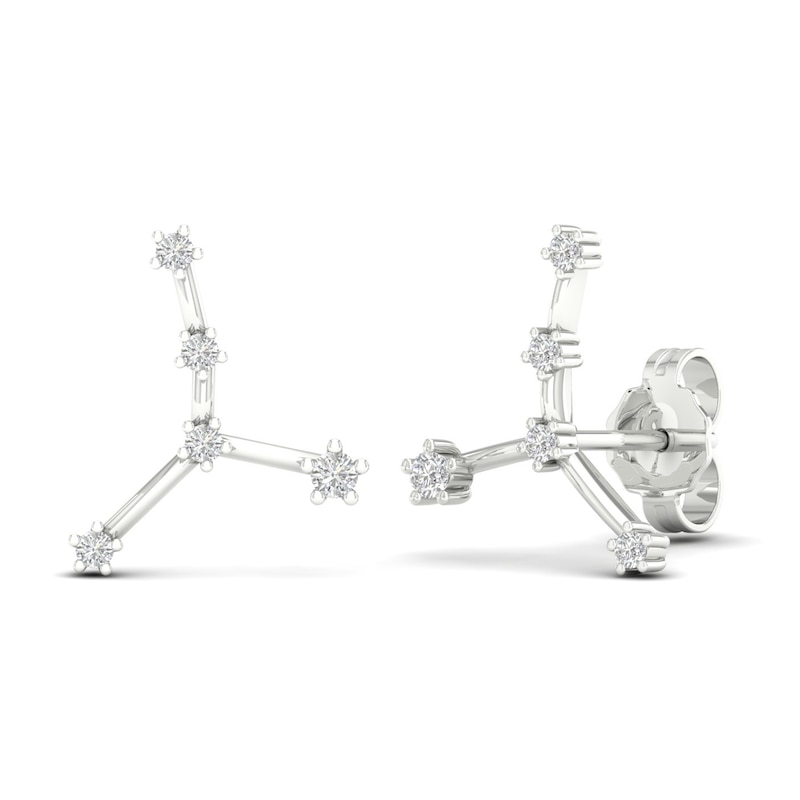 Diamond Cancer Constellation Earrings 1/8 ct tw Round 14K White Gold