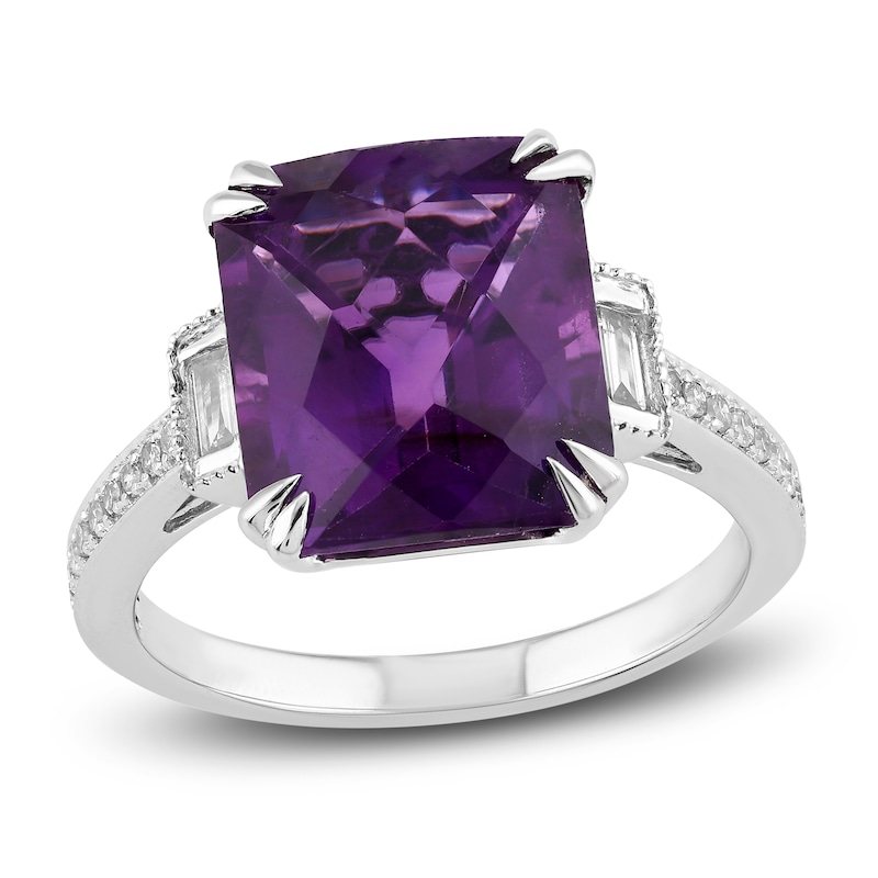 Natural Amethyst Engagement Ring 1/ ct tw Diamonds 14K White Gold