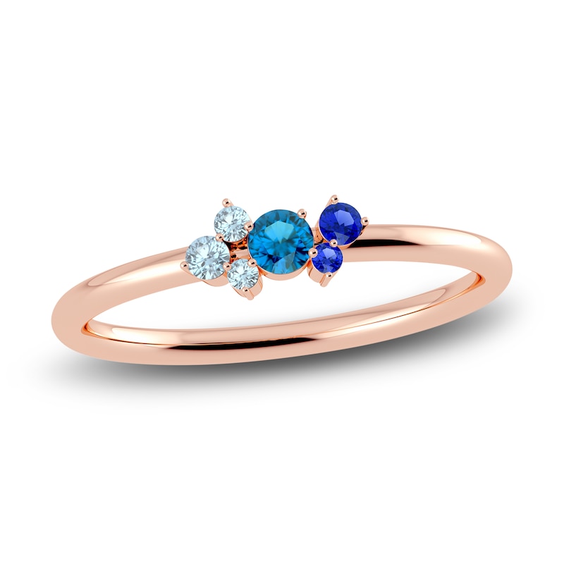 Main Image 1 of Juliette Maison Natural Aquamarine, Blue Zircon. Blue Sapphire Constellation Ring 10K Rose Gold
