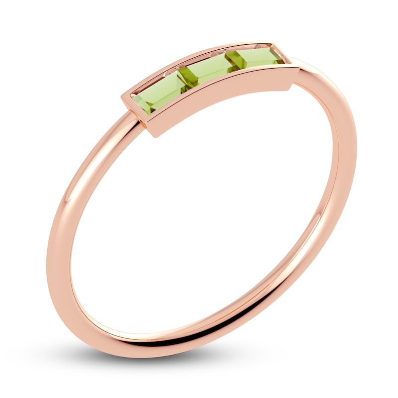 Juliette Maison Natural Peridot Baguette Bar Ring 10K Rose Gold