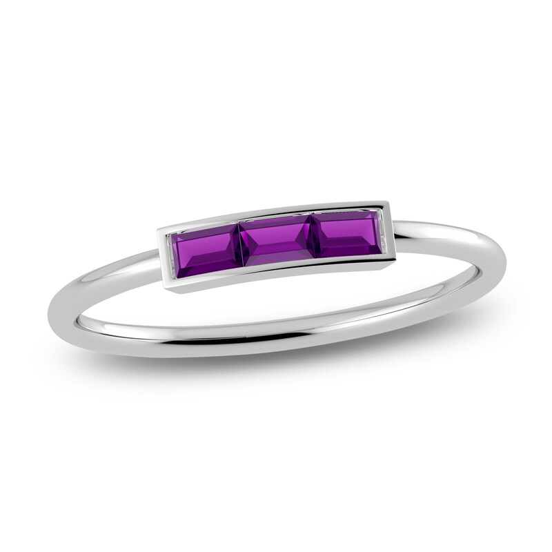 Main Image 1 of Juliette Maison Natural Amethyst Baguette Bar Ring 10K White Gold
