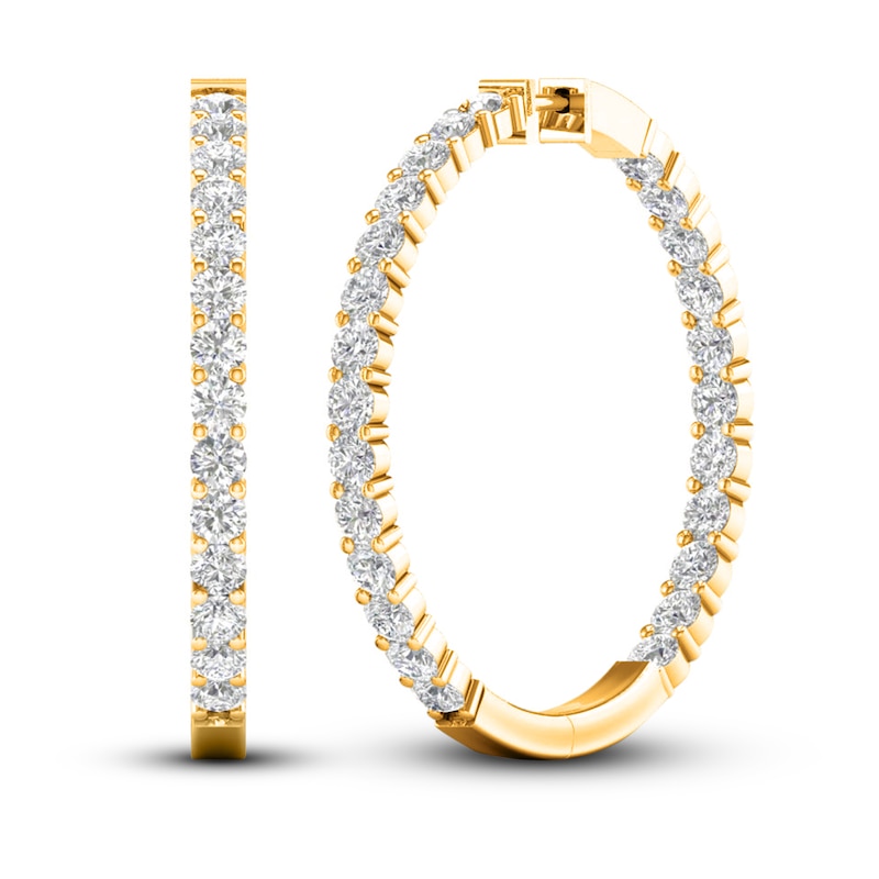 Main Image 1 of Lab-Grown Diamond Hoop Earrings 10 ct tw Round 10K Yellow Gold