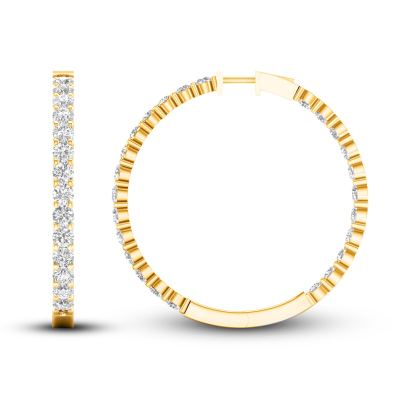 Main Image 2 of Lab-Grown Diamond Hoop Earrings 10 ct tw Round 10K Yellow Gold