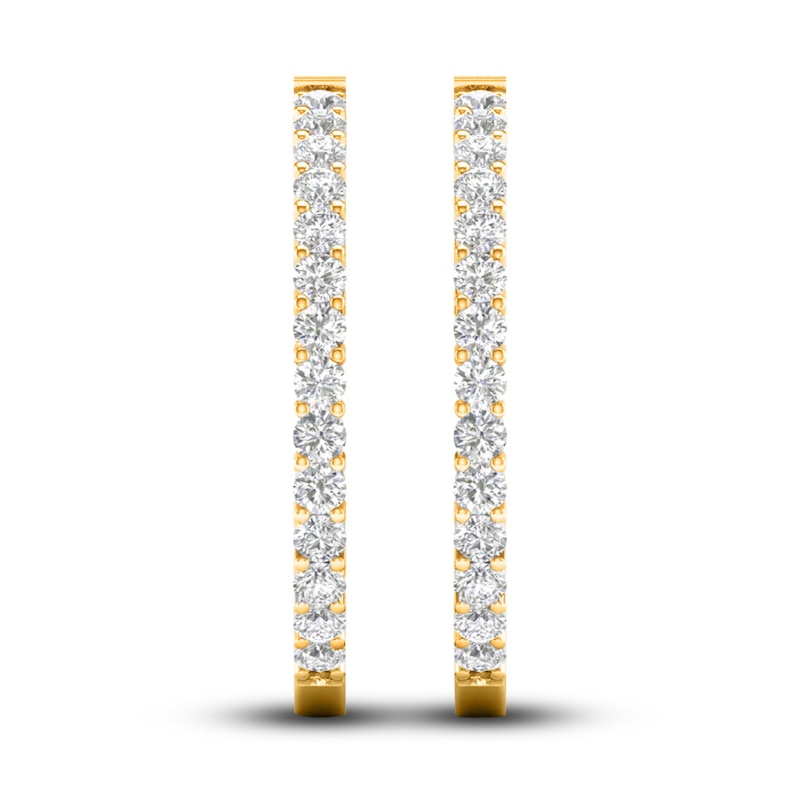 Main Image 3 of Lab-Grown Diamond Hoop Earrings 10 ct tw Round 10K Yellow Gold