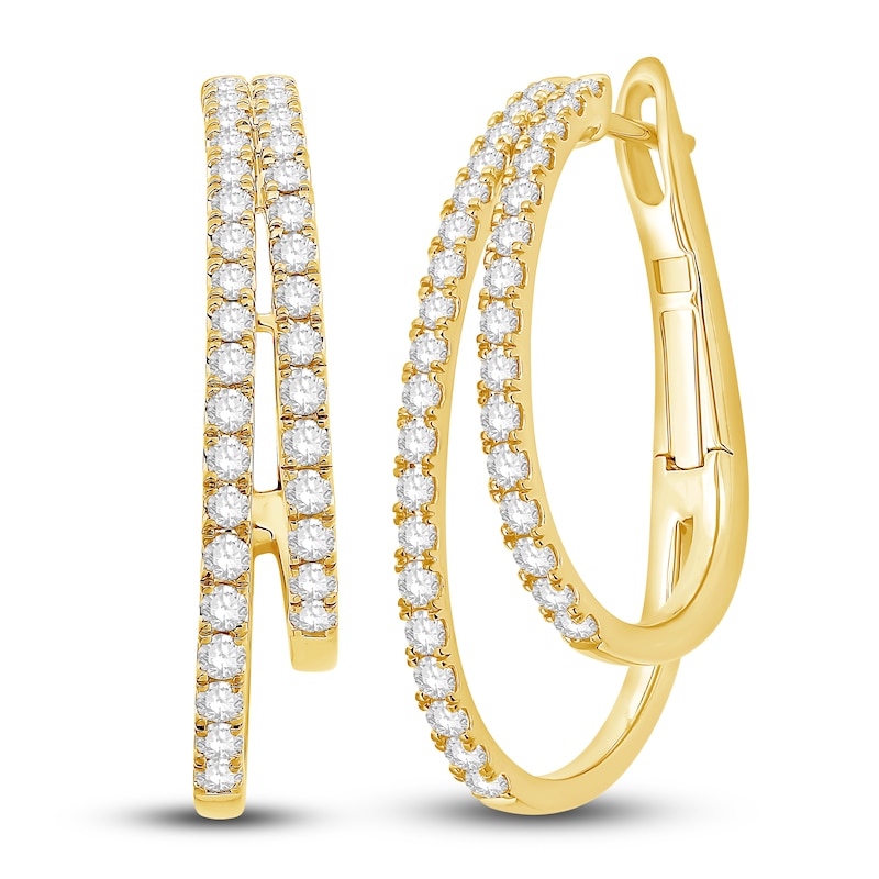 Main Image 2 of Diamond Double Hoop Earrings 1-1/2 ct tw Round 14K Yellow Gold