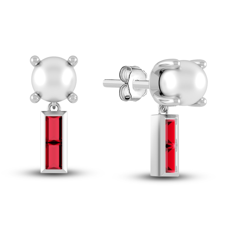 Juliette Maison Natural Ruby Baguette and Cultured Freshwater Pearl Earrings 10K White Gold