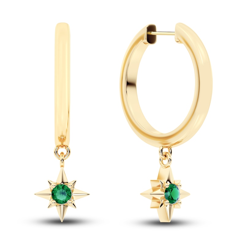 Juliette Maison Natural Emerald Starburst Drop Earrings 10K Yellow Gold