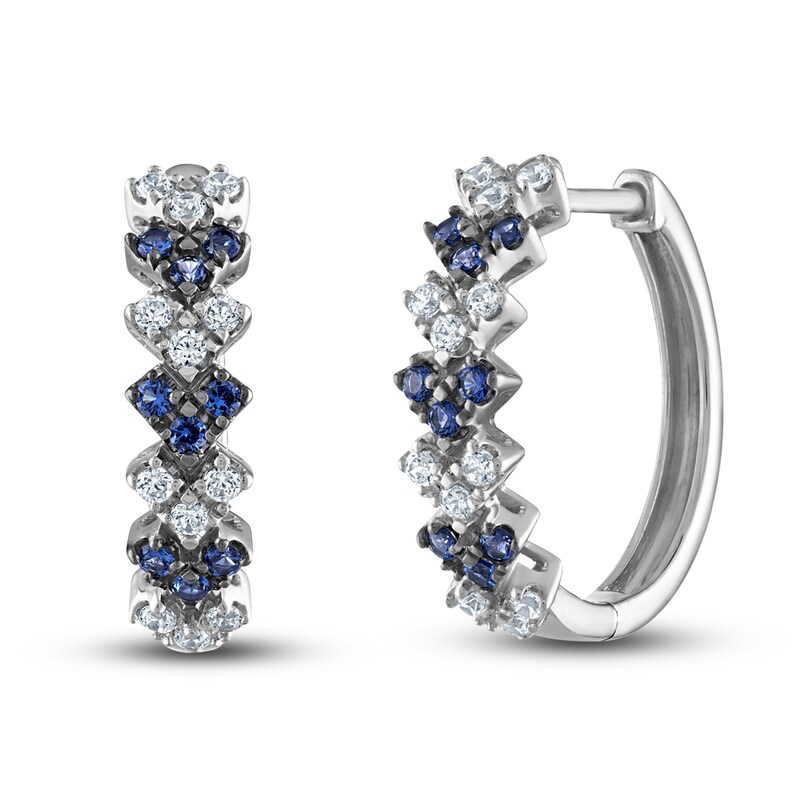 Vera Wang WISH Diamond & Blue Sapphire Hoop Earrings 1/4 ct tw Round 10K White Gold