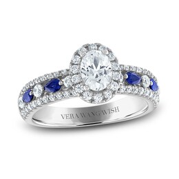 Vera Wang WISH Diamond & Blue Sapphire Engagement Ring 1 ct tw Round 14K White Gold