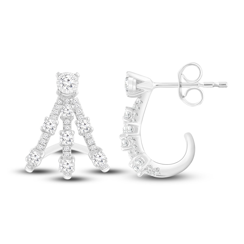 Main Image 1 of Diamond Claw Hoop Earrings 3/4 ct tw Round 10K White Gold