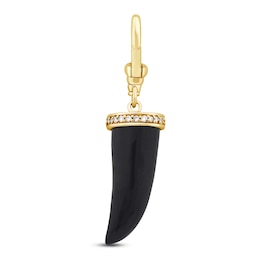 Charm'd by Lulu Frost 10K Yellow Gold 1/10 ct tw Diamond Halo 15MM Black Agate Fearless Charm