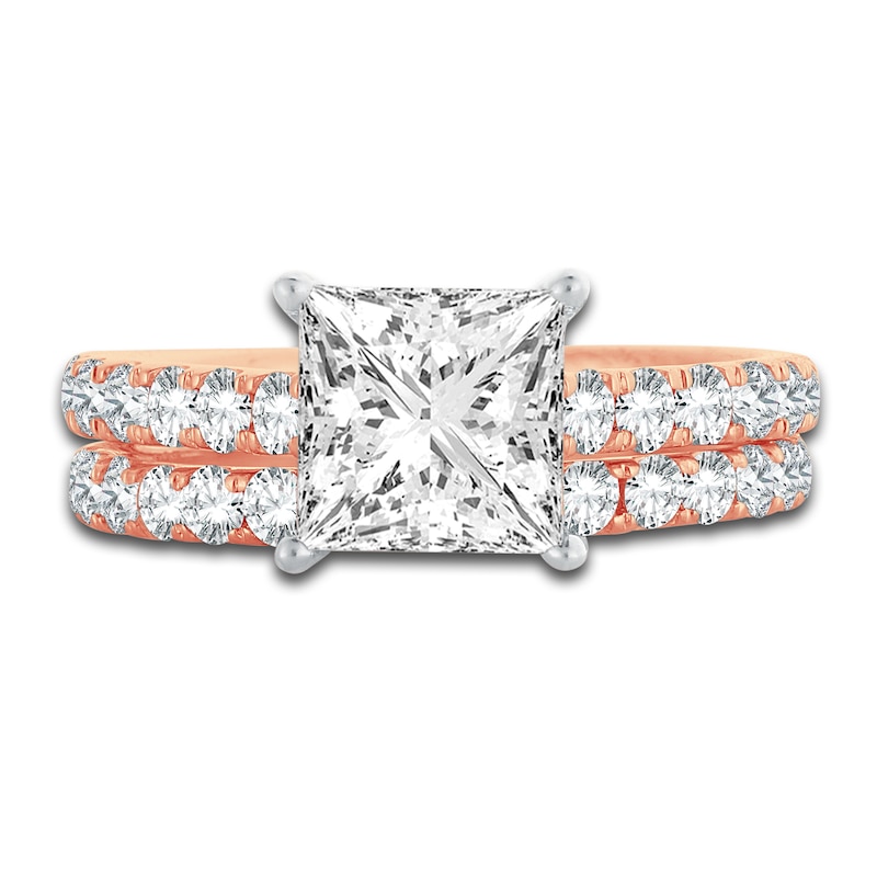 Main Image 3 of Lab-Grown Diamond Bridal Set 3 ct tw Princess/Round 14K Rose Gold