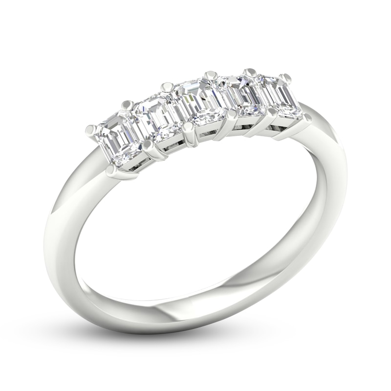 Main Image 2 of Diamond 5-Stone Anniversary Band 1 ct tw Emerald 14K White Gold
