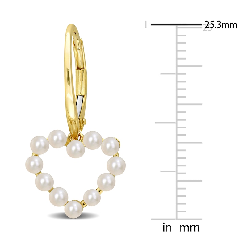 Freshwater Cultured Pearl Heart Dangle Earrings 10K Yellow Gold
