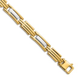 Men's High-Polish Link Bracelet 14K Two-Tone Gold 8.5&quot;