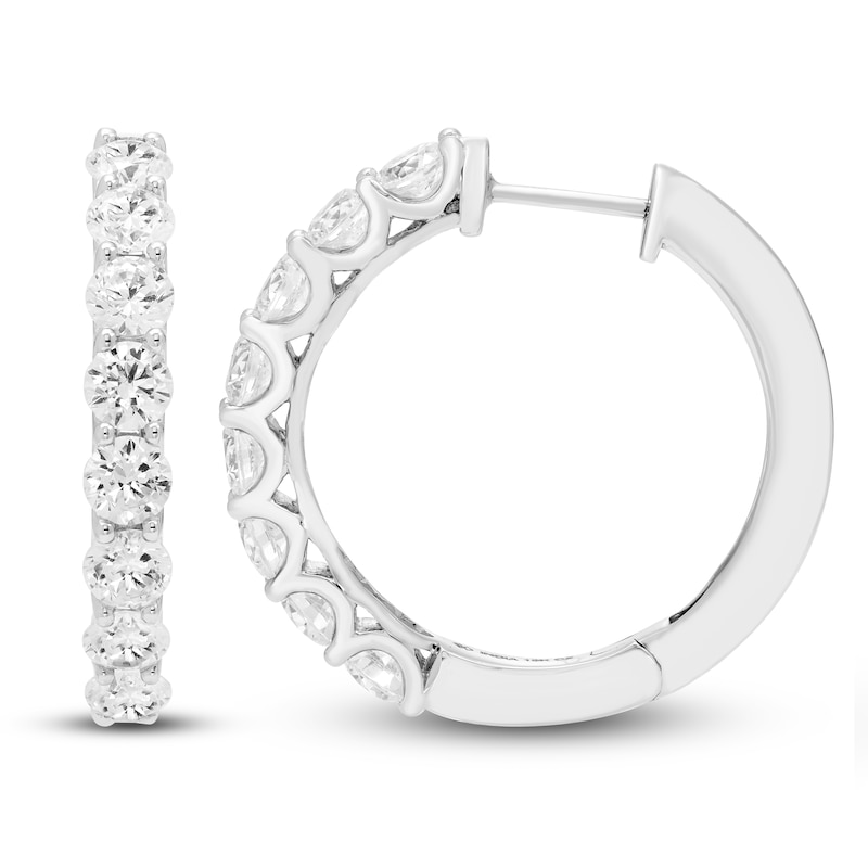Main Image 1 of Diamond Hoop Earrings 4 ct tw Round 18K White Gold