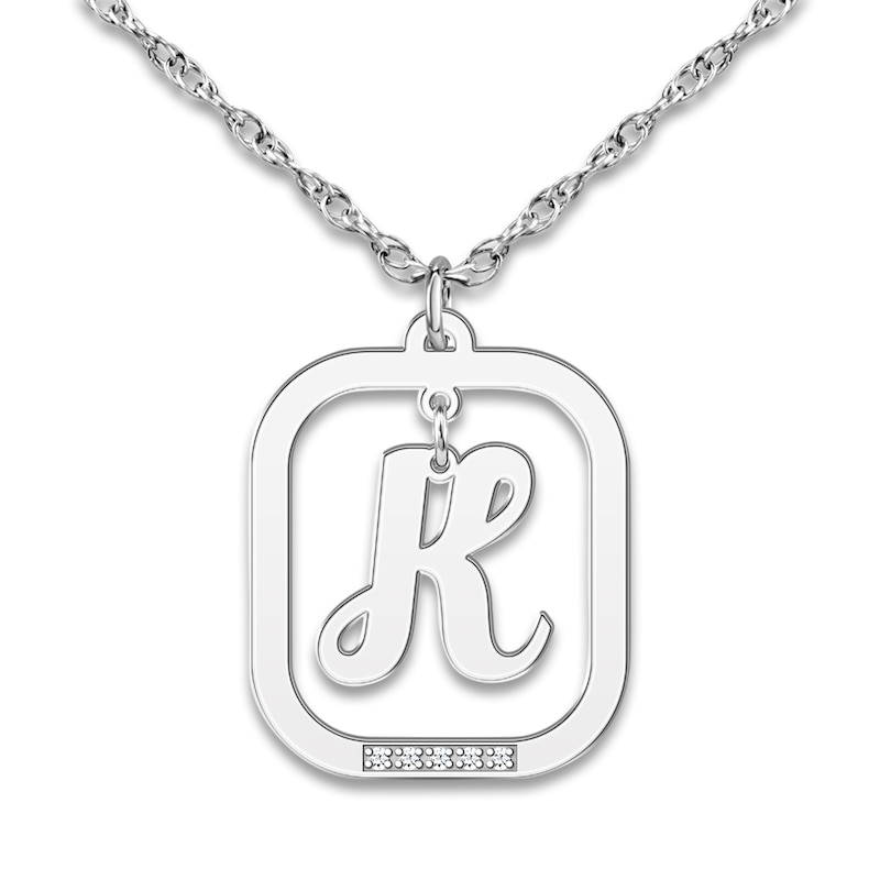 Initial Pendant Necklace Diamond Accents 14K White Gold 18"