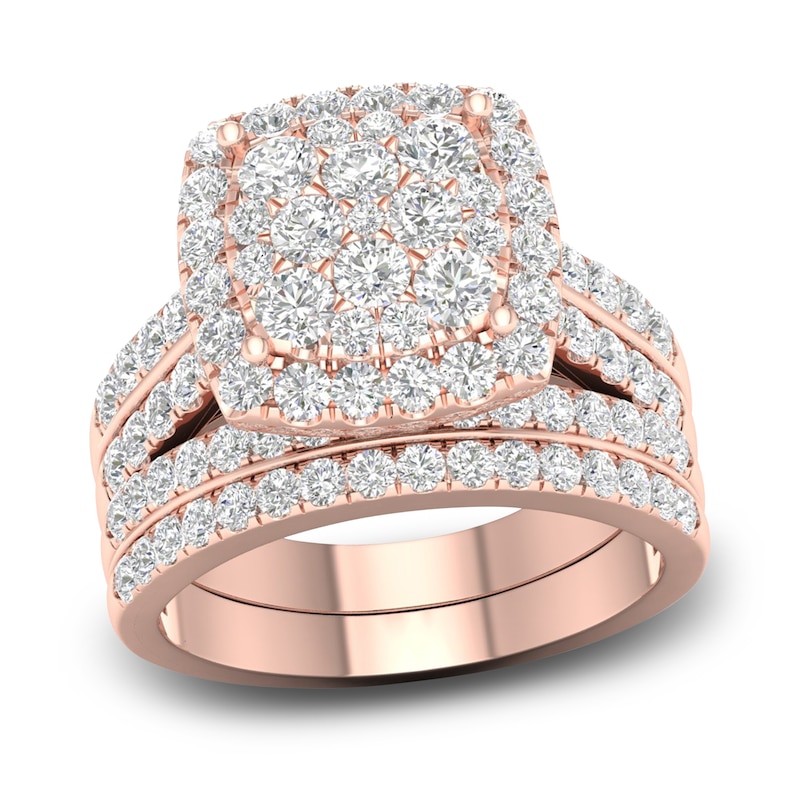 Diamond Cushion Bridal Set 2 ct tw Round 14K Rose Gold