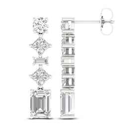 Lab-Grown Diamond Drop Earrings 3-1/2 ct tw Round/ Baguette/Princess/Emerald 14K White Gold