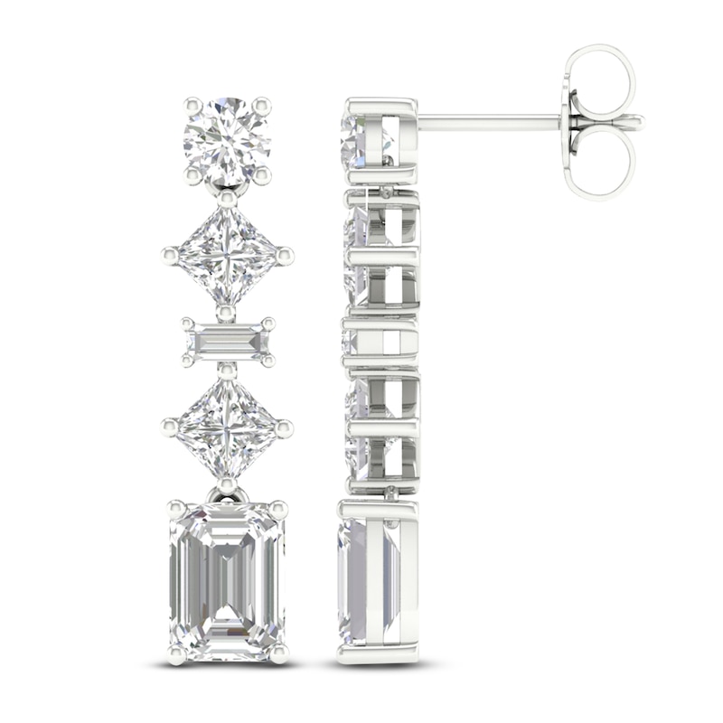 Main Image 1 of Lab-Grown Diamond Drop Earrings 3-1/2 ct tw Round/ Baguette/Princess/Emerald 14K White Gold