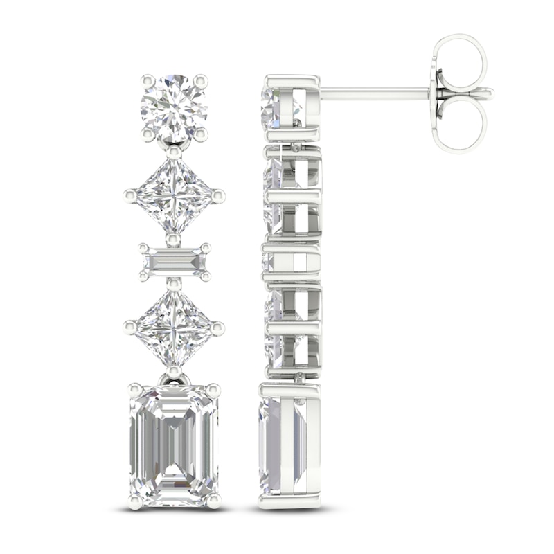 Lab-Created Diamond Drop Earrings 3-1/2 ct tw Round/ Baguette/Princess/Emerald 14K White Gold