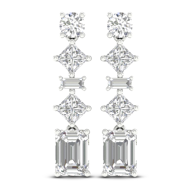 Main Image 2 of Lab-Grown Diamond Drop Earrings 3-1/2 ct tw Round/ Baguette/Princess/Emerald 14K White Gold
