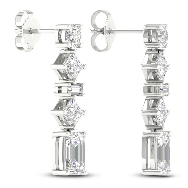 Main Image 3 of Lab-Grown Diamond Drop Earrings 3-1/2 ct tw Round/ Baguette/Princess/Emerald 14K White Gold
