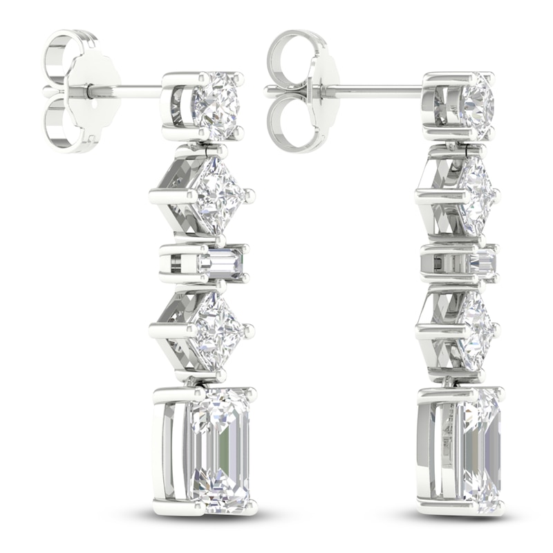 Lab-Created Diamond Drop Earrings 3-1/2 ct tw Round/ Baguette/Princess/Emerald 14K White Gold