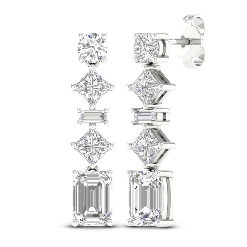 Lab-Created Diamond Drop Earrings 3-1/2 ct tw Round/ Baguette/Princess/Emerald 14K White Gold