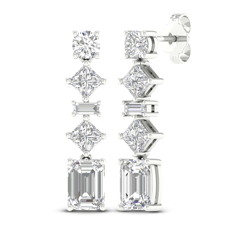 Main Image 4 of Lab-Grown Diamond Drop Earrings 3-1/2 ct tw Round/ Baguette/Princess/Emerald 14K White Gold