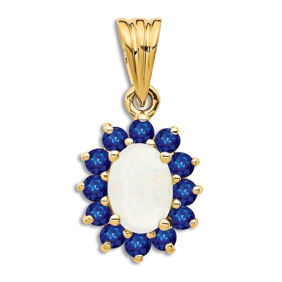 Jared The Galleria Of Jewelry Natural Blue Sapphire & Natural Opal Pendant Charm 14K Yellow Gold