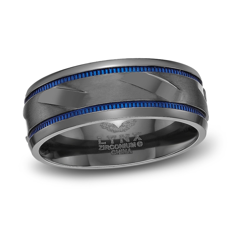 Main Image 1 of Men's Wedding Band Black Zirconium/Blue Ion-Plating 8.0mm